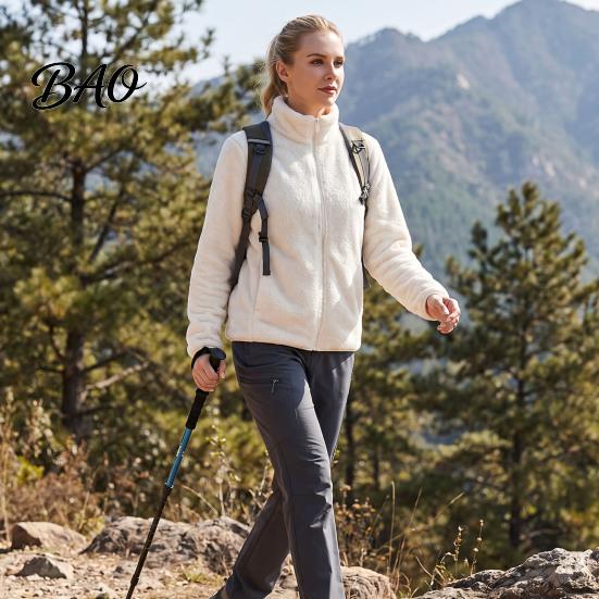 Lightweight Warm Jacket Women Zip-Up Fleece Jacket, Stand Collar Long Sleeve Loose Casual Outerwear Coat, Solid Color for Fall Winter