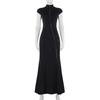 European & American Sexy Hollow Stand Collar High Slit Short Sleeve Long Dress
