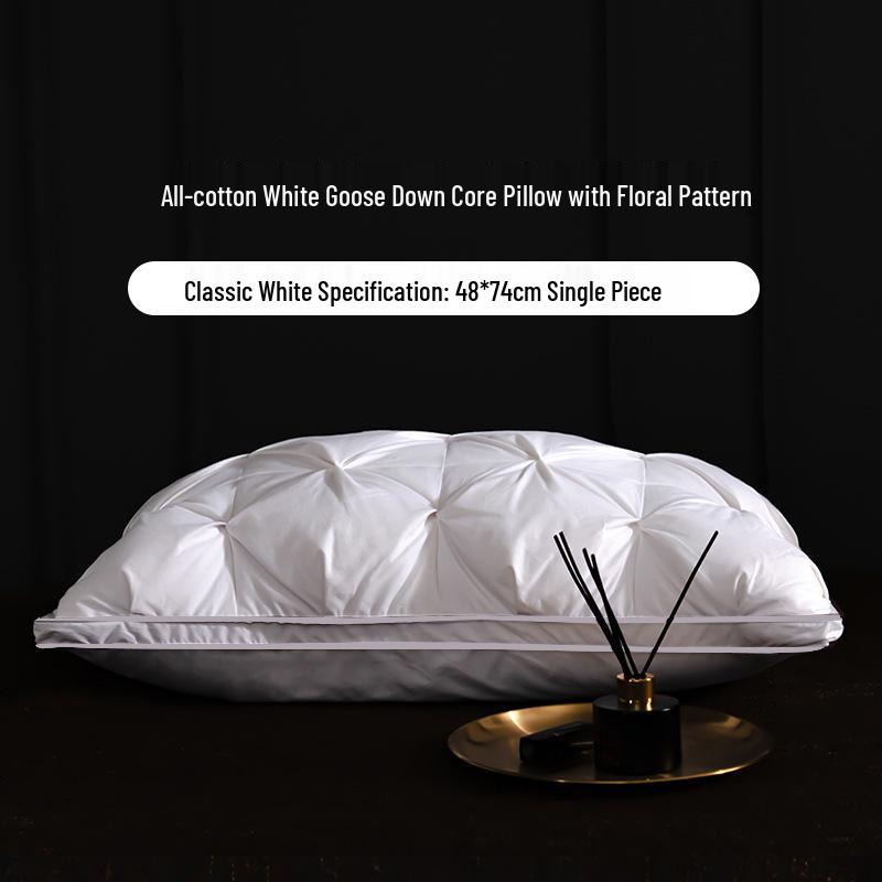 Luxury Goose Down Pillow with Cotton Cover for Neck Support