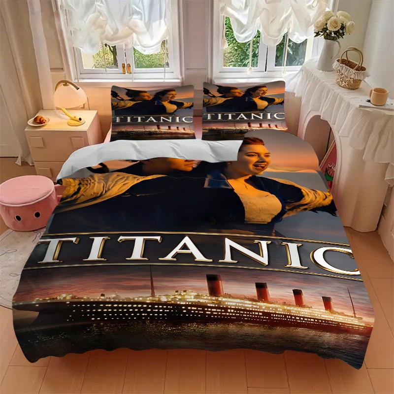 3pcs Titanic poster Duvet Cover Set, 1 Duvet Cover + 2 Pillowcases (No Insert), High-Definition Print, Home & Dorm Set yy251208039