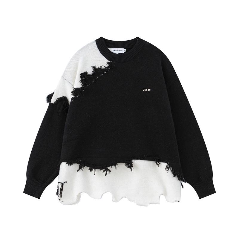 Pulover Unisex American Retro Neregulat cu Cusături Contrastante 2023 - Design Unic pentru Cupluri