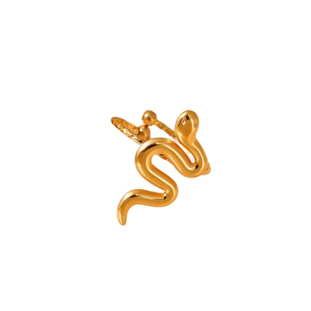 Elegant Snake-Shaped Geometric Titanium Steel Open Ring for Women – Non-Fading, Versatile Luxury Jewelry.