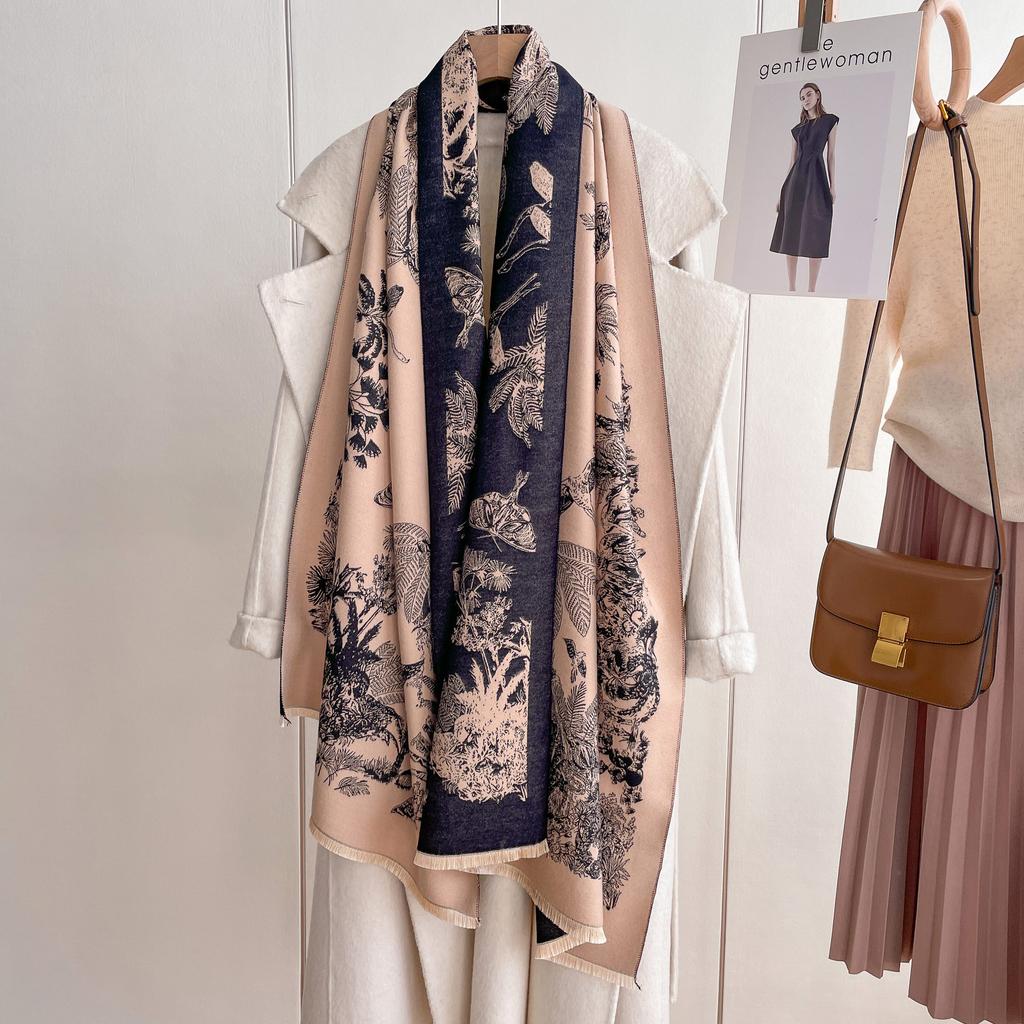 Imitation Cashmere Scarf Shawl Elegant Fashion Scarf Zoo Pattern Women'S Scarf Warm Scarf