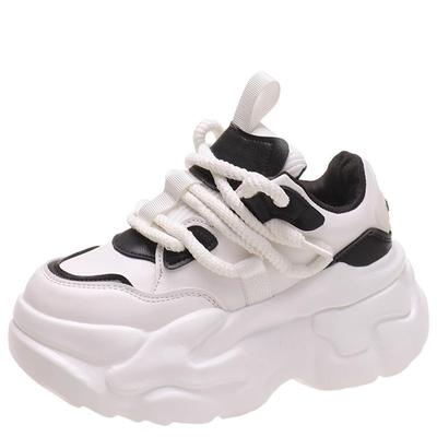 Fashion 7cm Heels Autumn Chunky Sneakers for Women Platform Sports Breathable Leather Shoes Woman Lace-up Thick Bottom Dad Shoes 35-43