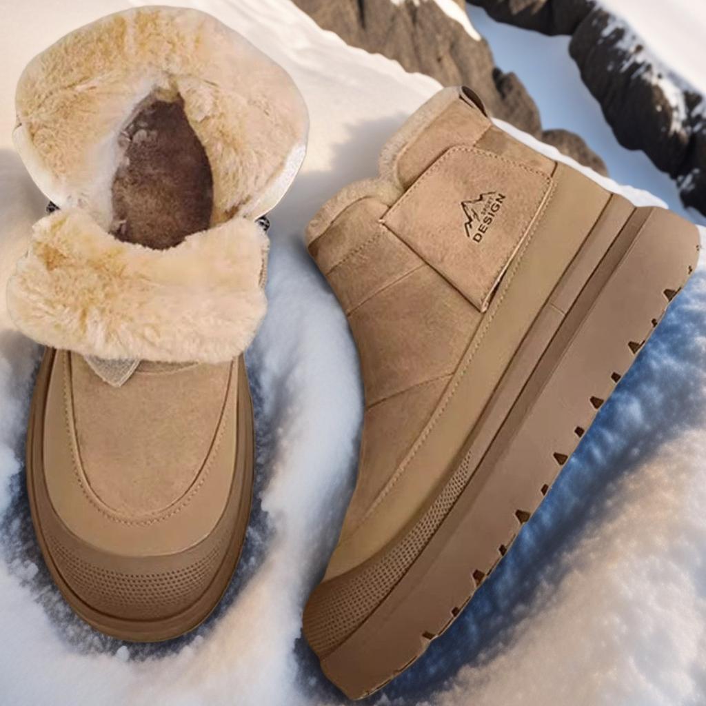 Winter Men Plush Warm Snow Boots Outdoor Cotton Boots for Fashion Handmade Casual Shoes with Fur Waterproof Non-slip Ankle Boots