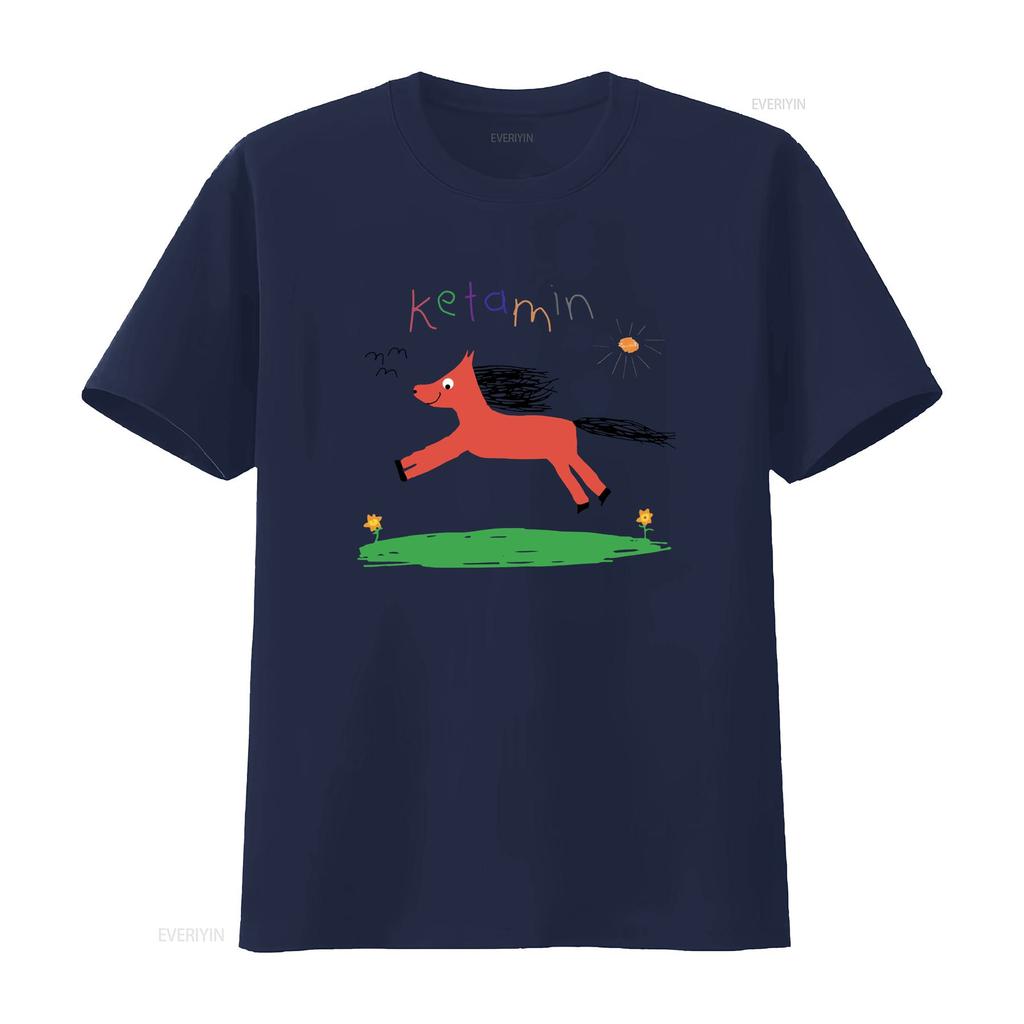 Ketamine horse child drawing tee Meme Heavy Cotton T Shirt vintage Washed Versatile Casual Slightly designer clothes Soft