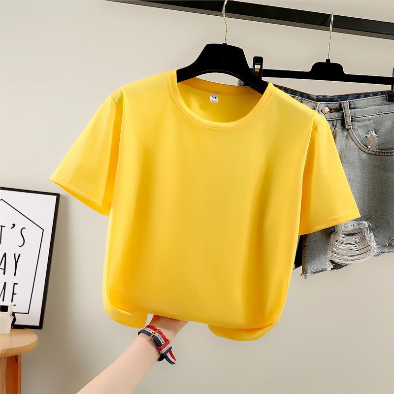 

Harajuku универсальные однотонные футболки с коротким рукавом женские летние повседневные свободные студенческие футболки женские топы Y2k L жёлтый