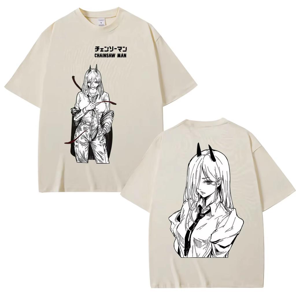 2026 Summer Hot Sale Anime Chainsaw Man Reze Denji Power T-shirt Men Women Vintage Top Hip Hop Streetwear Oversized T-shirt