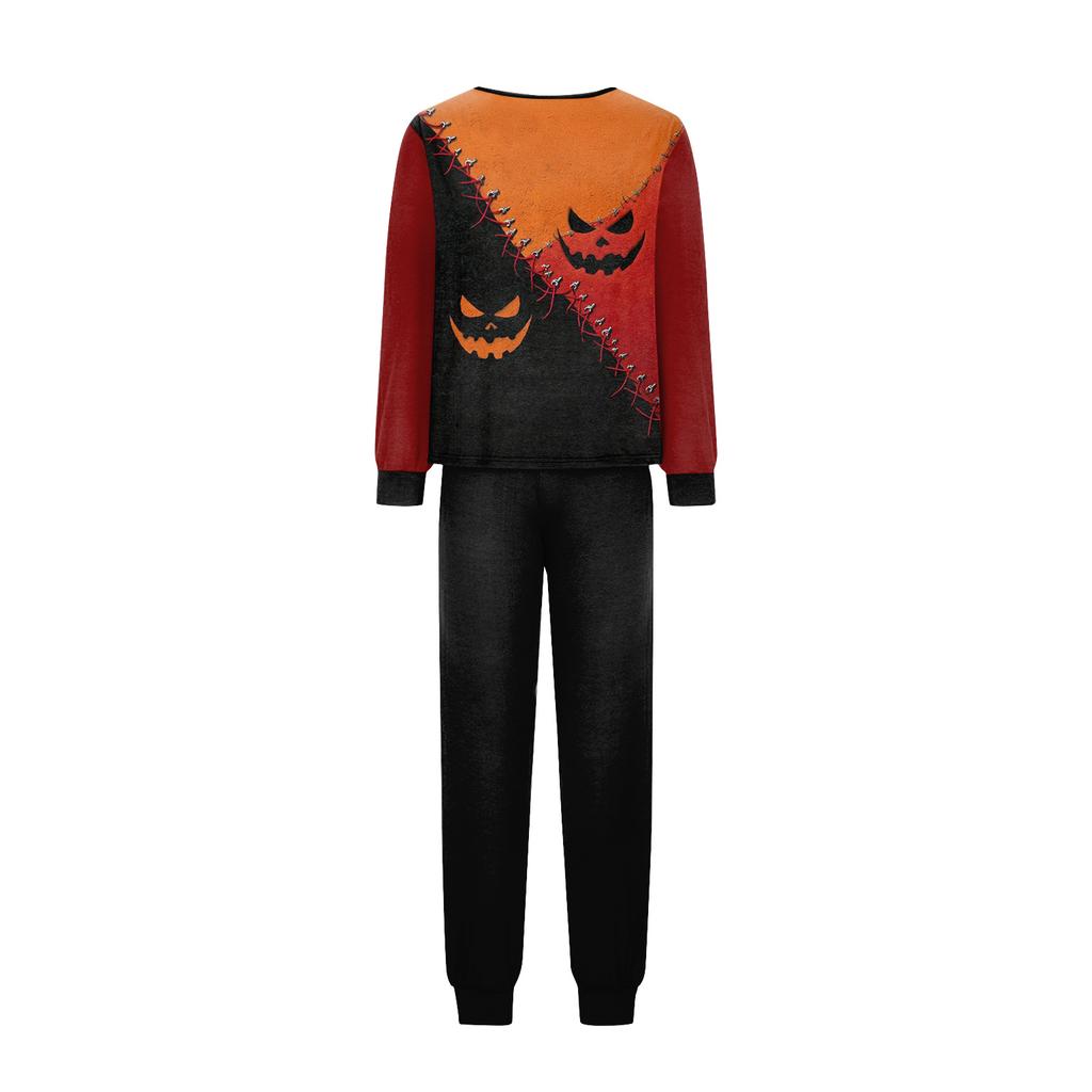 Family Matching Halloween Print Pajama Set with Long Sleeve Top and Pants for Parents and Kids