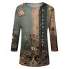 Trendy Vintage 3/4 Sleeve Top For Women ,Ladies Casual Three Quarter Sleeve Round Collar Printed T-Shirt Blouse