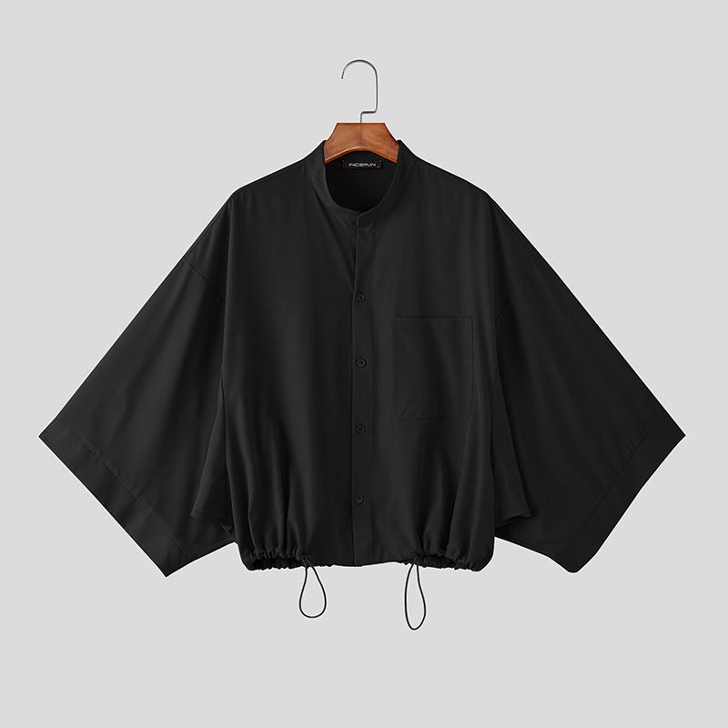 

INCERUN Oversized Men Stand Neck Batwing Sleeve Shirts Casual Loose Drawstring Hem Tops S