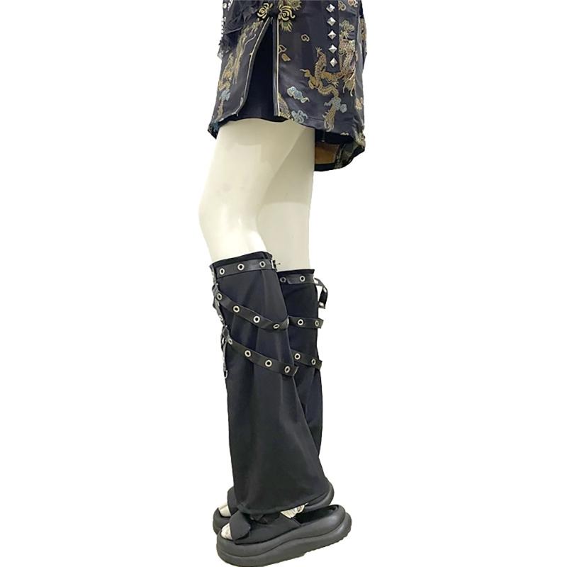 Women Punk Lace Up Straps Flared Leg Warmers Japanese Harajuku Eyelets Knee Length Foot Cover Long Tube Socks Streetwear