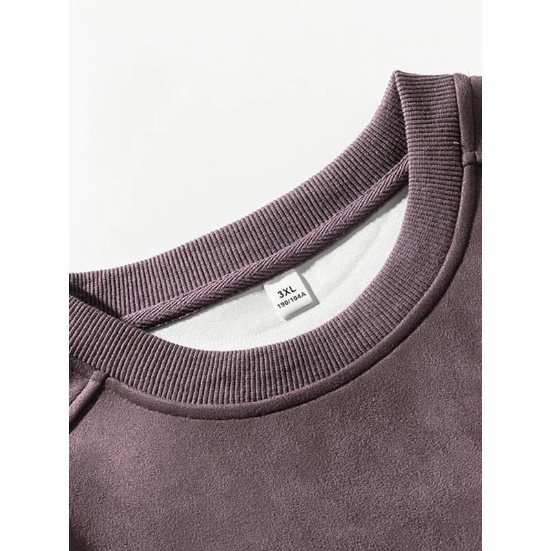 Sweatshirt Men's Suede O-Neck Spring Autumn Baggy Men Sweatshirts Casual Long Sleeve Male Tops