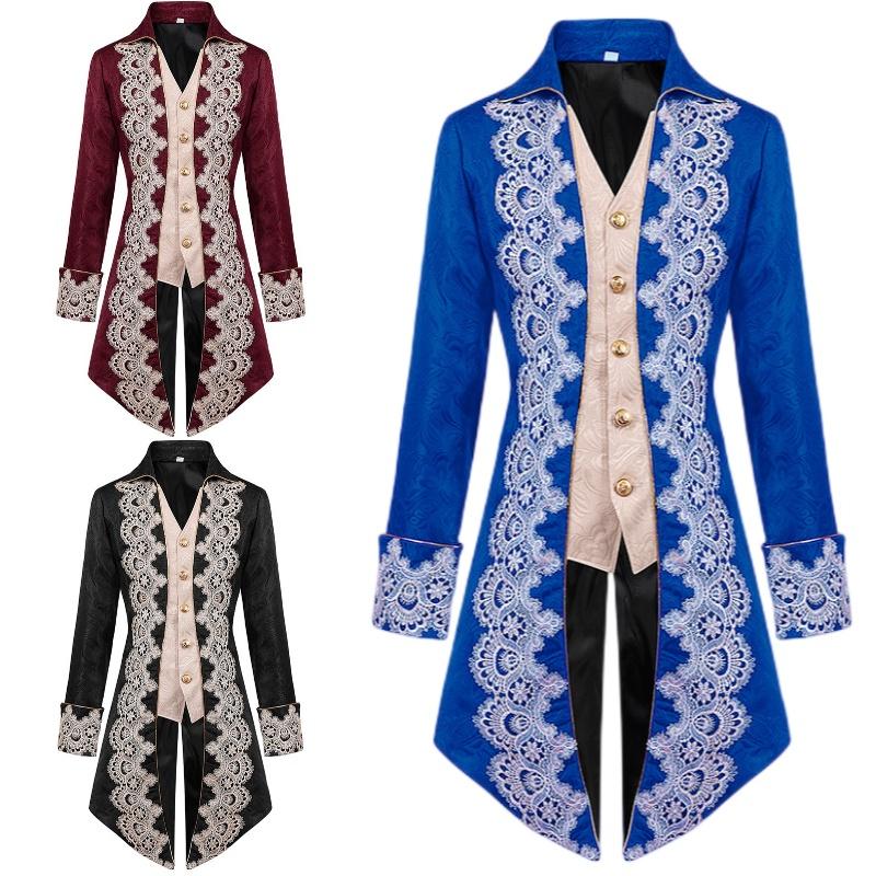 High-quality Polyester Steam Punk Jacket With Lace Details For Men