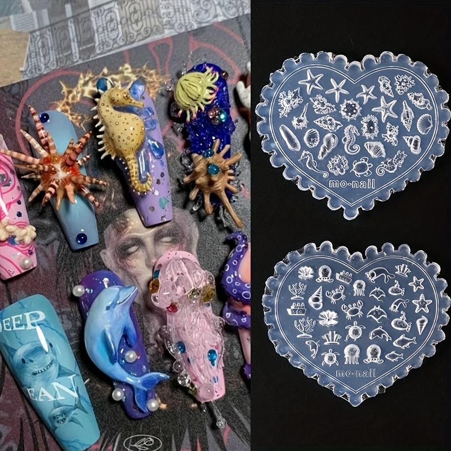 3pcs Dreamy Unique Ocean Mold – Silicone Nail Art Molds with Jellyfish,Starfish,Shells, Suitable for DIY Nail Art,Phone Case Decoration & Resin Liquid
