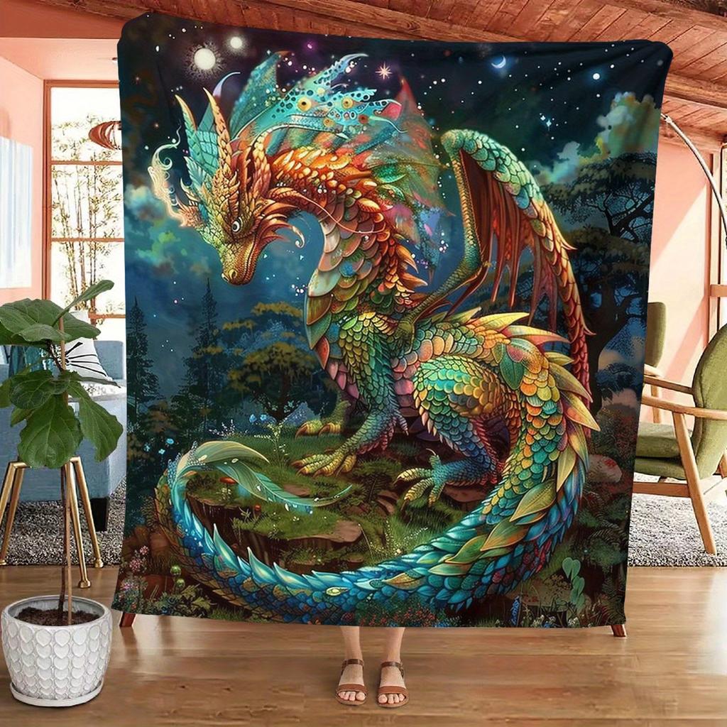 Cozy Colorful Dragon Flannel Throw Blanket - Soft, Warm, and Versatile for Couch, Bed, Office, and Travel - Perfect Gift for Fri