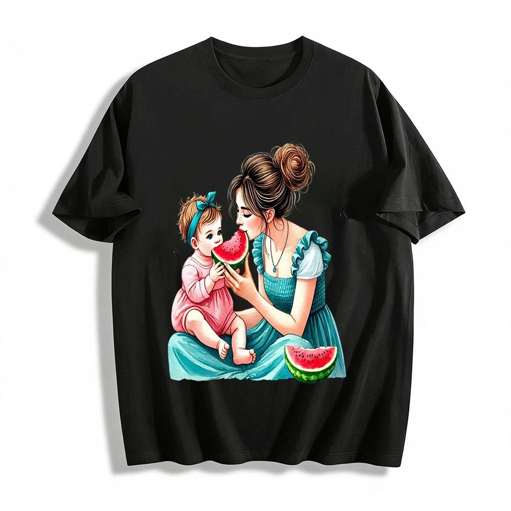 Mother Baby Sharing Watermelon Warm Print Casual Top Pure cotton T-shirt XXS