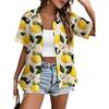 Womens Loose Fit Short Sleeve Printed Shirt Casual Vacation Style Collared Open Front Top