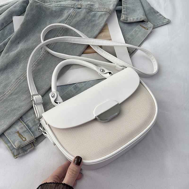 Spring New Niche Fashion Contrasting Color Saddle Bag Portable Shoulder Crossbody Trendy Women's Bag