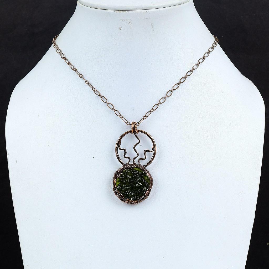 Moldavite Pendant, Copper Electroformed Jewelry, Gemstone Pendant, Gift For Her Handmade Dainty Jewelry