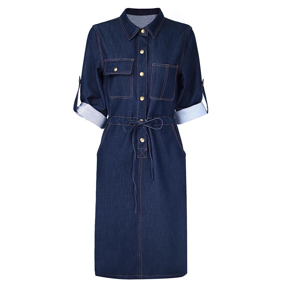 2115501-Retro Slimming Denim Waist-Cinch Dress for Autumn/Winter 2022