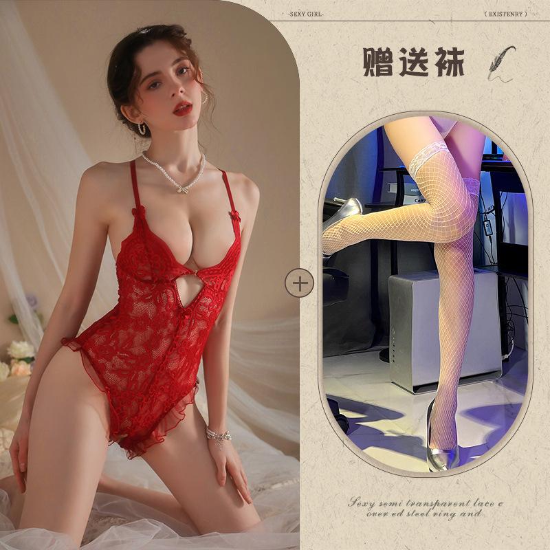 Sexy Lingerie Sexy Lace Seduction Onesie Hot Perspective Open Uniform No-take Pajamas