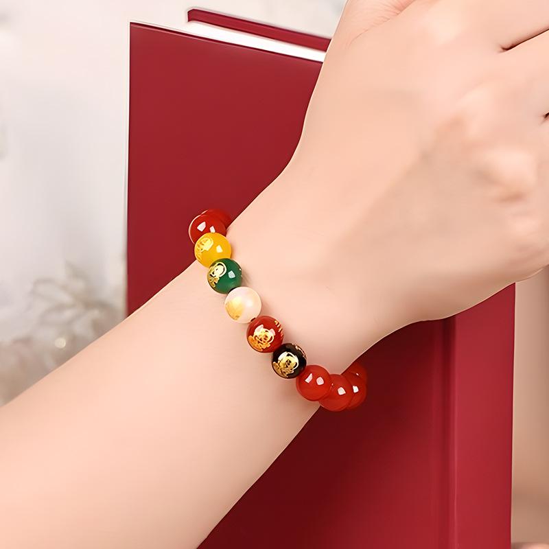 Натуральный пятицветный агатовый браслет Бога Богатства – Унисекс украшение 7A Red Agate God of Wealth 8MM