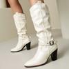 Modne kozaki do kolan dla kobiet Nowe trendy 2024 Plisowane buty zimowe Czarne Brązowe Białe Kowbojskie Buty do jazdy konnej Obuwie Buty Pani Duży Rozmiar