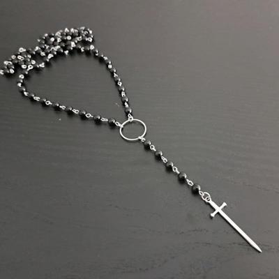 Gothic Retro Black Rose Sword Rosary Necklace