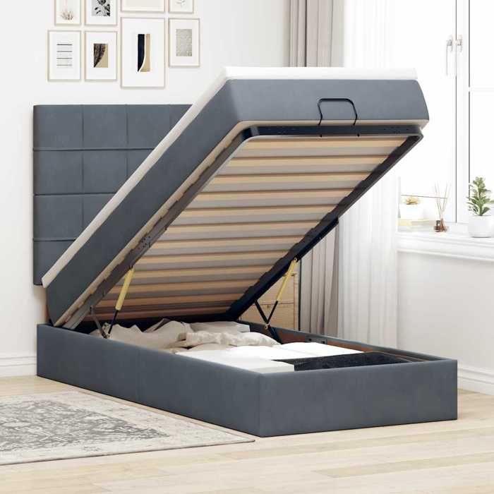 VidaXL Ottoman Bed Frame with Mattress Dark Grey 90x190 Cm Velvet, Bed Frame, Upholstered Bed Frame, Bed Frame 3313440