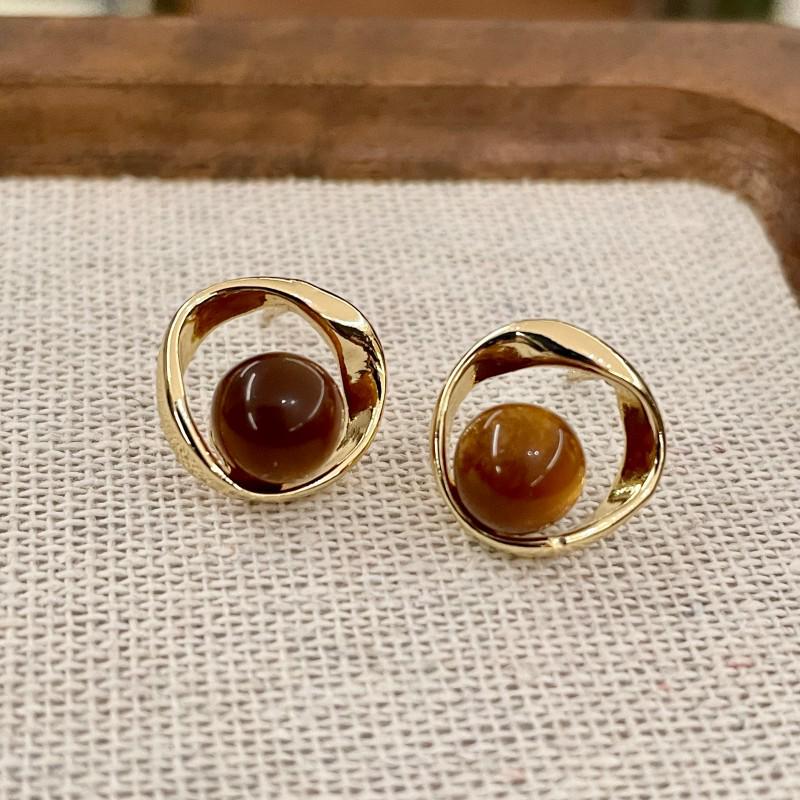 Tiger Eye Hoop Stud Earrings - Retro Light Luxury 2025 Women's Trendy Accessories
