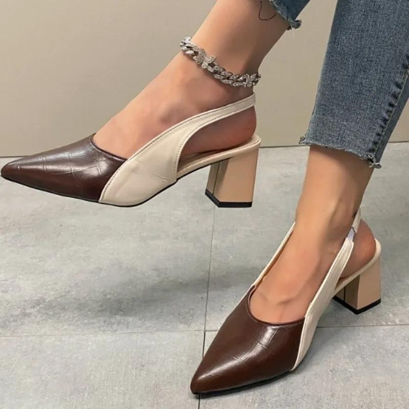 Fashion 2024 New Hot Selling Summer Women's Pointed Toe High Heels Medium Thick Heel Sandals Summer New Women's Single Shoes Zapatos