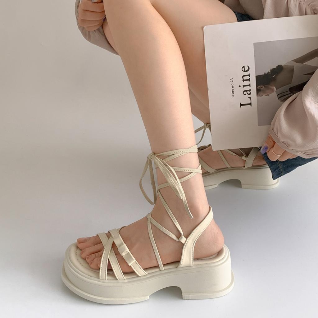 Black French Fairy Wind Platform Sandals Women's 2025 New Summer with Skirt High-end Straps Roman Shoes