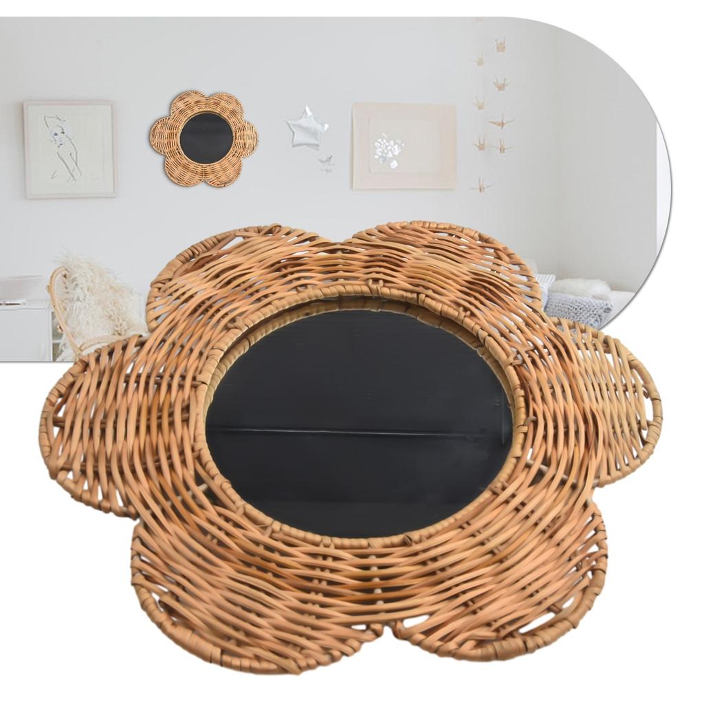 Bathroom Vanity Mirror Decorative Mirror Living Room Garden Dimensions 15cm Easy Wall Mounting Rustic Rattan Frame