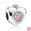 925 Sterling Silver Pink Murano I Love Mom Love Cross Heart Diy Fine Beads Fit Original Charm Bracelet Women Jewelry