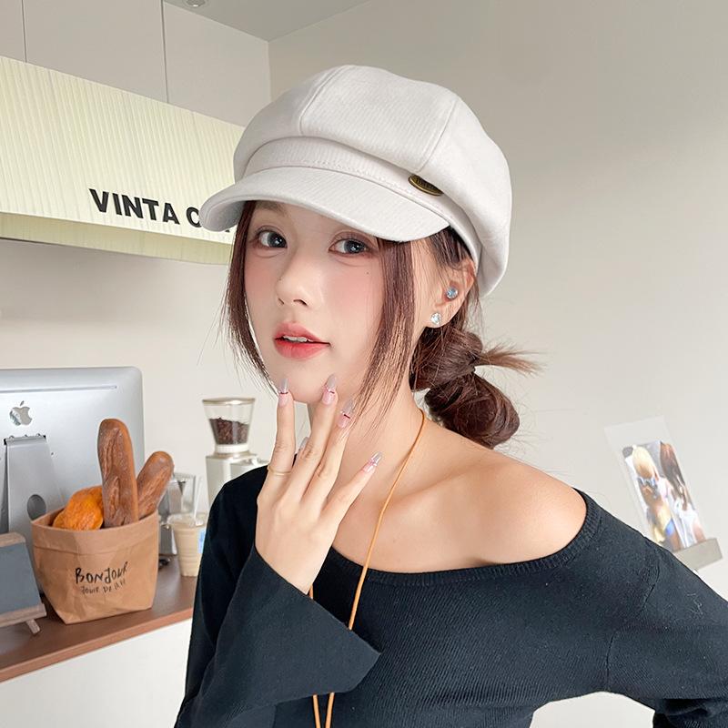 Retro Versatile Woolen Beret Showing Face Ducktongue Octagonal Hat Children'S Warm Windproof Newsboy Hat