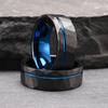 8mm black hammered tungsten steel ring, blue men's wedding ring, able and simple style comfort fit daily gathering