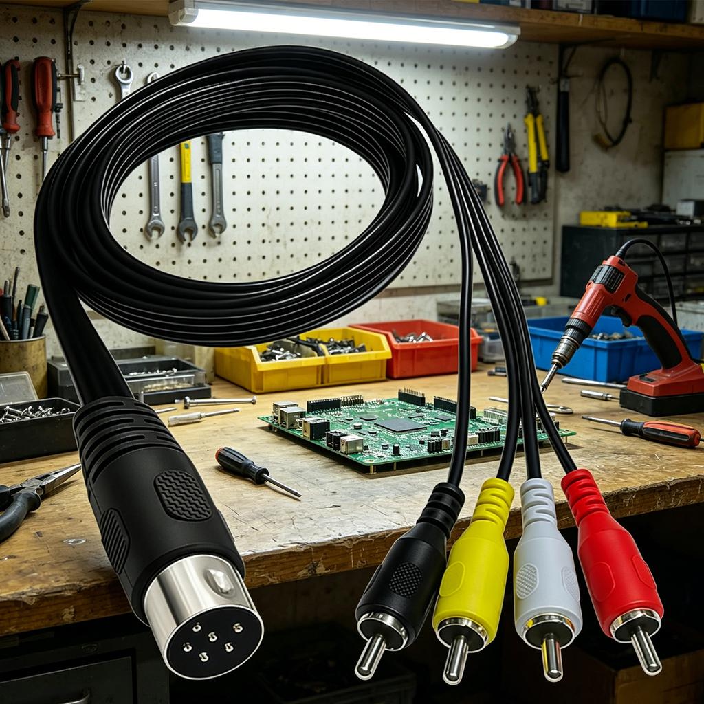 Lange Lebensdauer 6-Pin DIN auf 4 Cinch Sound-Verlängerungskabel für verbesserte Klangqualität Ausgezeichnete Klangsignalumwandlung