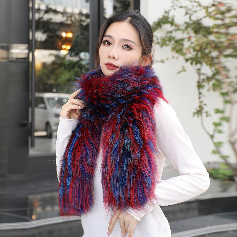 Women's Winter Color Block Fox Fur Scarf - Long, Korean Style, Versatile, Warm, Double-Sided Neck Warmer, Ideal Gift