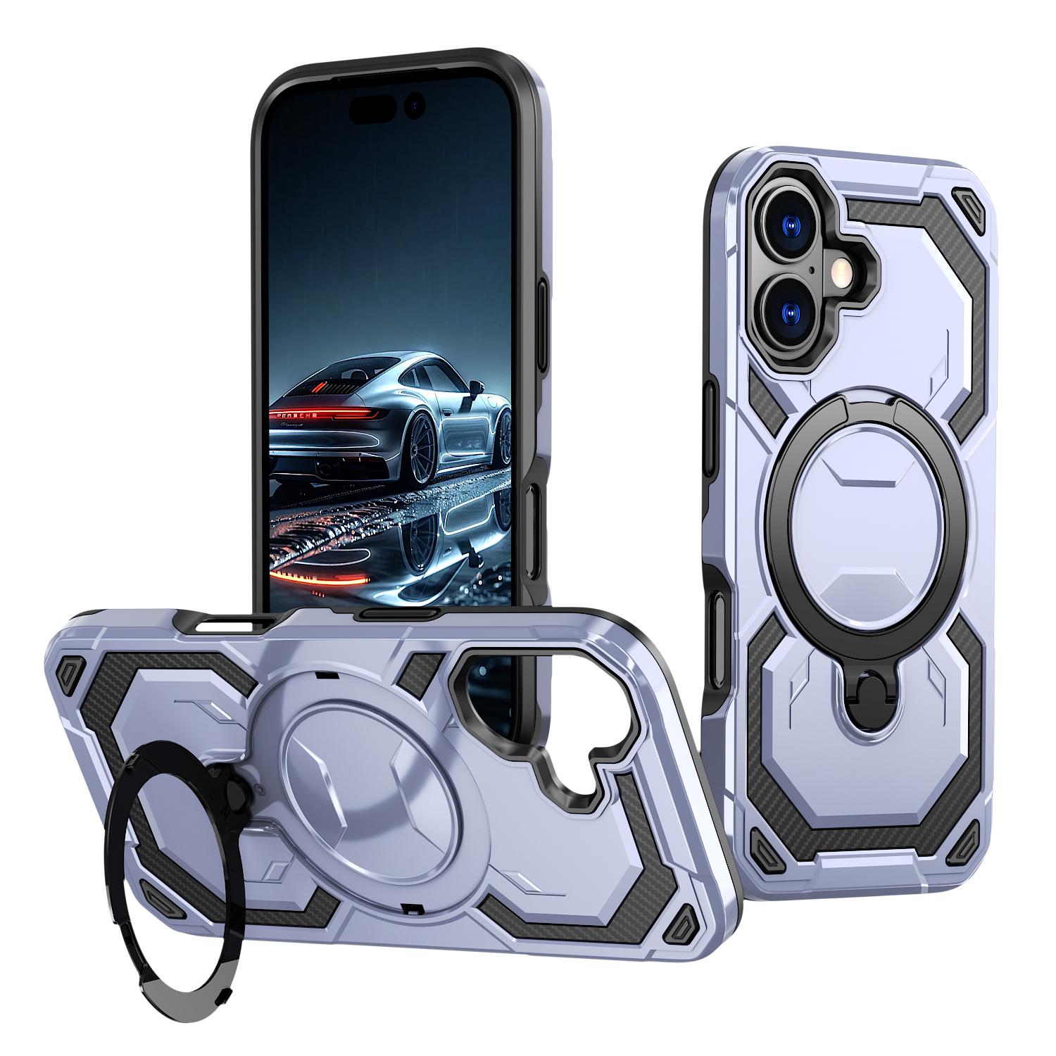

For iPhone 17 Magnetic Case Ring Kickstand PC + TPU Hybrid Phone Cover