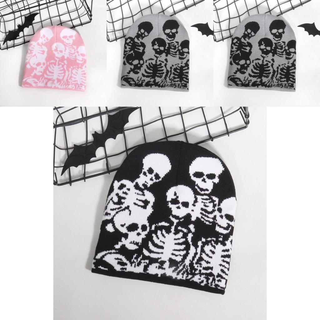Knitted Hat With Skull Pattern For Fall And Winter Streetwear Fashion Accessory