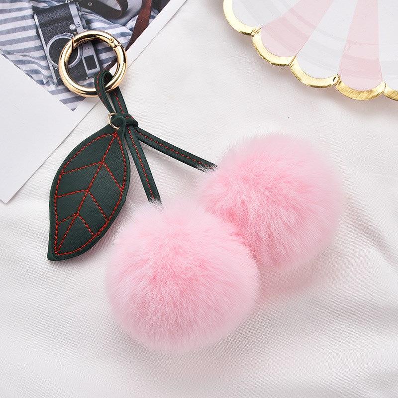 Plush Cherry Faux Mink Fur Keychain & Bag Charm