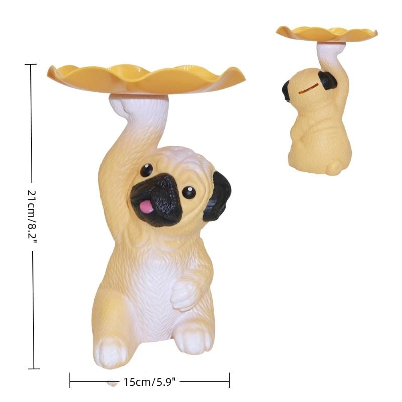 Creative Pug Statue Storage Tray Cute Dog Key Candy Snack Storage Plate Animal Sculpture Ornaments Office Tabletop Decor