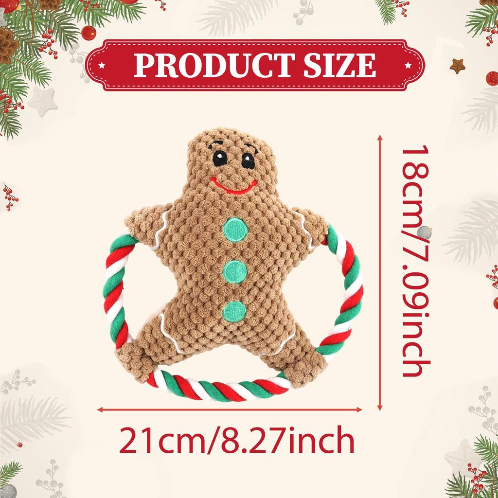 Christmas Dog Squeaky Toy Xmas Gift Soft Supplies for Home Travel Cute Gingerbread Man