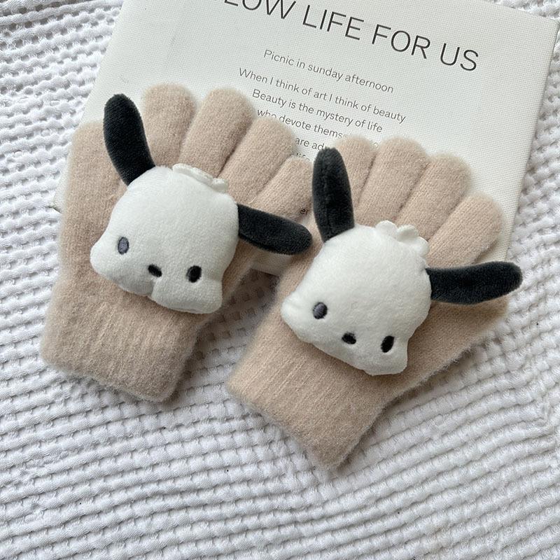 Korean Autumn and Winter Children's Gloves Sanrio Cartoon Warm and Cold Proof Thickened Baby Gloves Knitted Five Finger Gloves