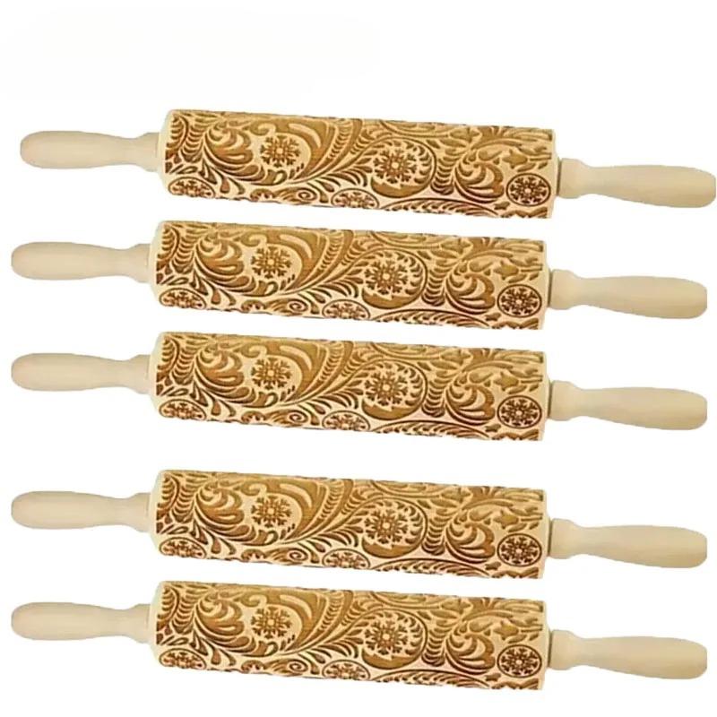 1-5PCS Christmas Snowflake Rolling Pin Embossed Cookie Dough Fondant Baking Tool Holiday Kitchen Accessory Christmas Baking DIY