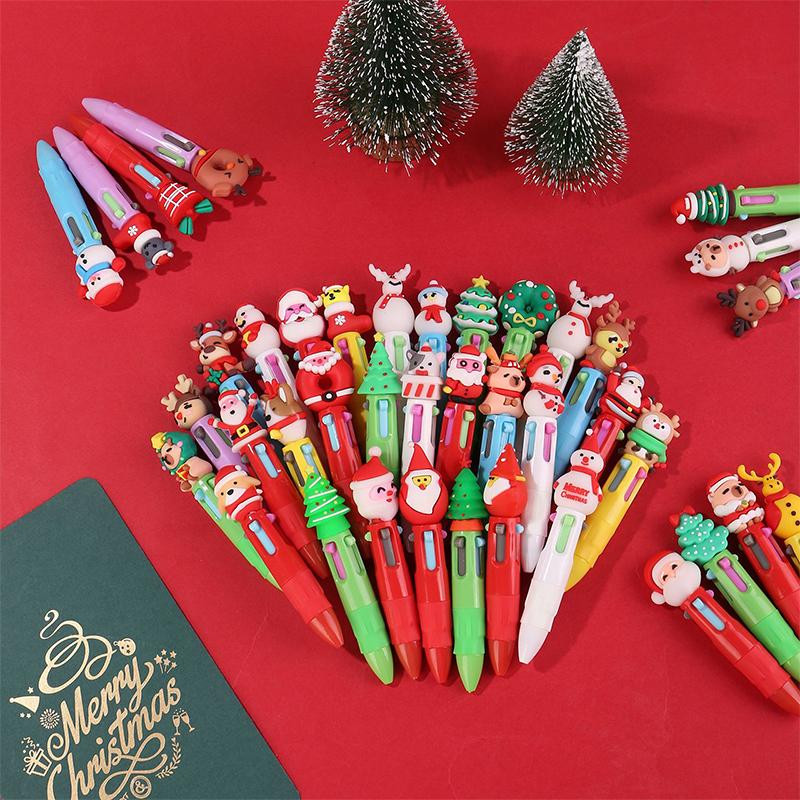 10 Adet Noel Dört Renkli Tükenmez Kalem Sevimli Geyik Noel Baba Mini Jel Kalem El Kitabı Kalemi Öğrenci Ödülü Hediye