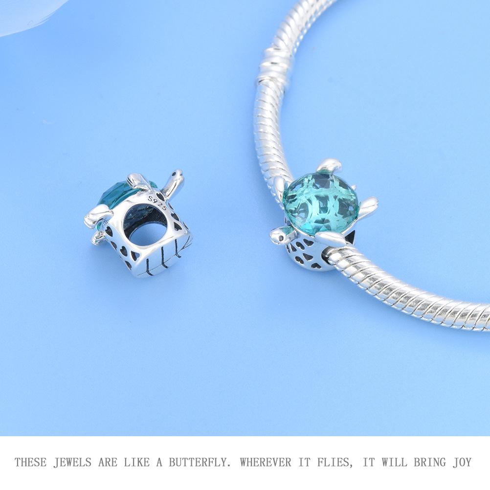 S925 Sterling Silver Starfish, Dolphin, and Turtle Charm Bracelet with Beaded Accessories