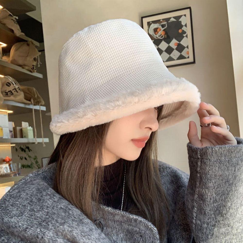 Lamb Fleece Cotton Windproof Women's Plush Hat Autumn Cap Korean Style Bucket Hat Fisherman Hat