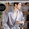 Men's Plus Size Lightweight Long-Sleeve Silk Pajama Robe